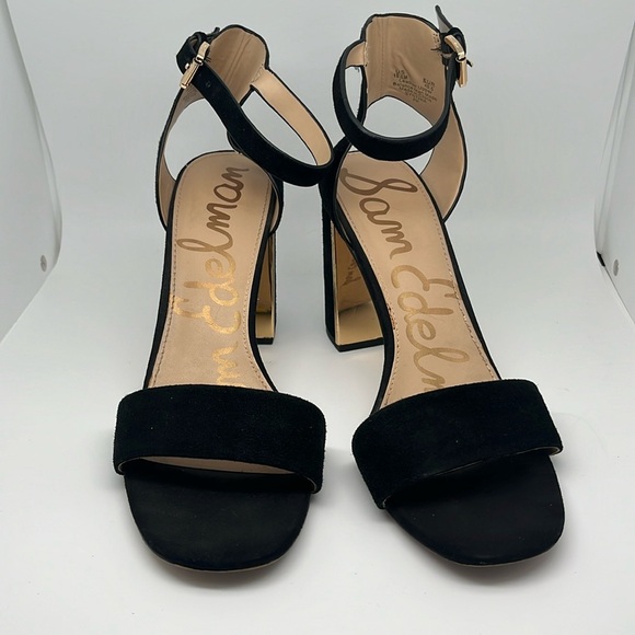 Sam Edelman Synthia Leather Open Toe Strap Back Suede Block Heels Size 10.5 - Picture 2 of 11